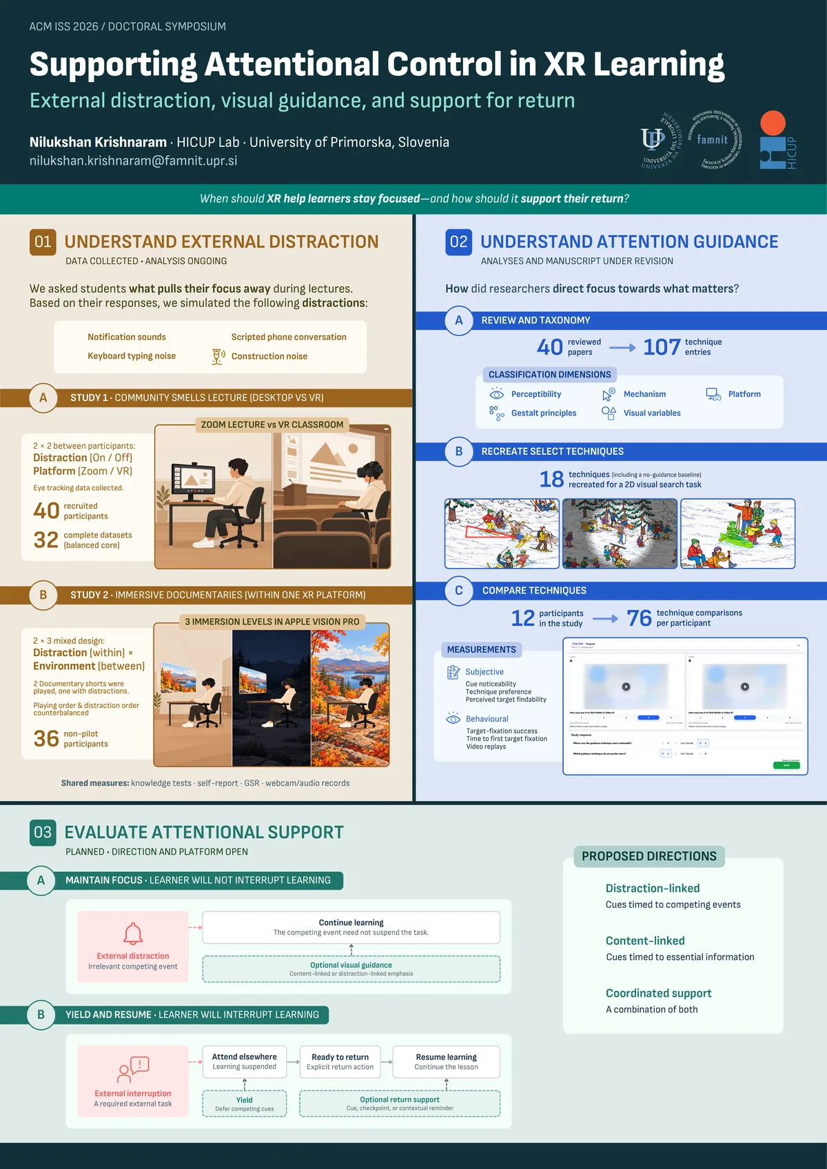 Preview of the A0 research poster Supporting Attentional Control in XR Learning